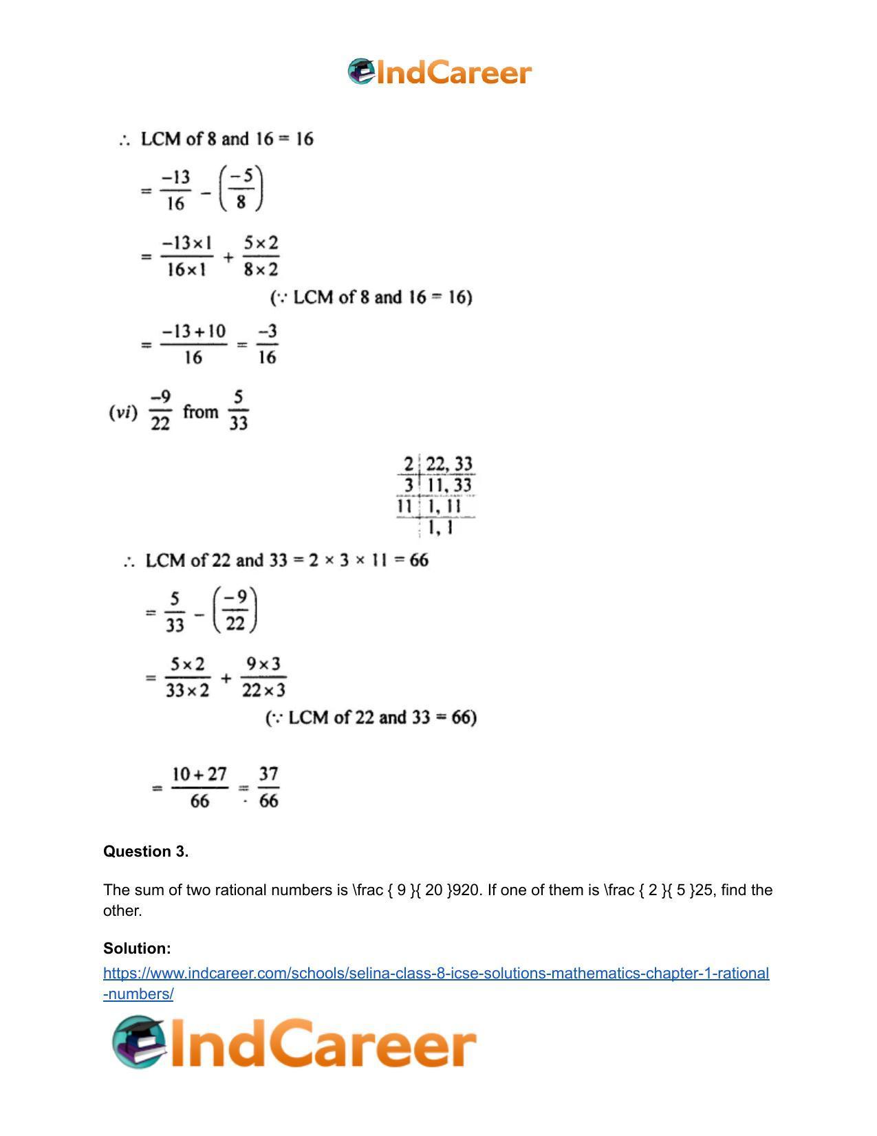 Selina Class 8 ICSE Solutions Mathematics : Chapter 1- Rational Numbers - Page 43