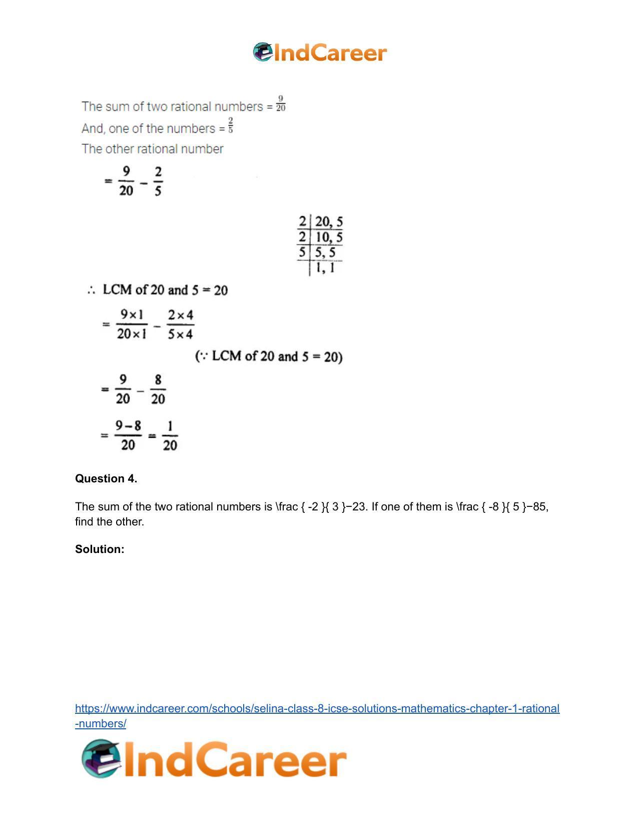 Selina Class 8 ICSE Solutions Mathematics : Chapter 1- Rational Numbers - Page 44