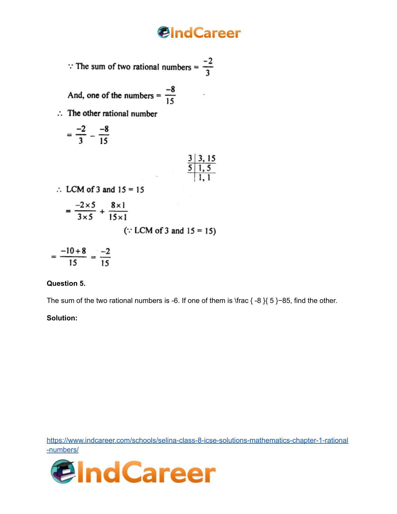 Selina Class 8 ICSE Solutions Mathematics : Chapter 1- Rational Numbers - Page 45