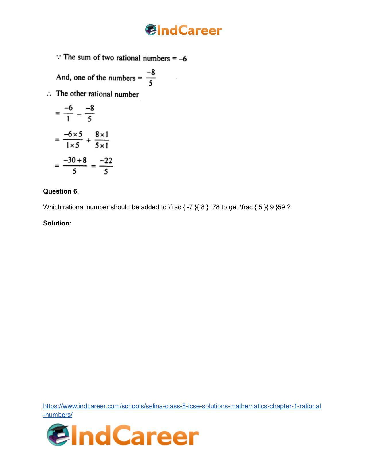 Selina Class 8 ICSE Solutions Mathematics : Chapter 1- Rational Numbers - Page 46