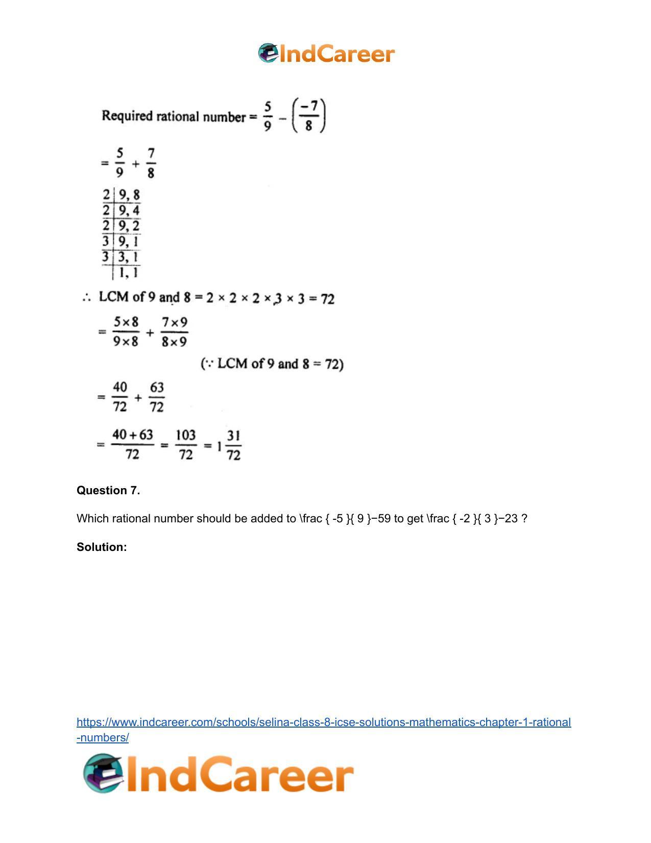 Selina Class 8 ICSE Solutions Mathematics : Chapter 1- Rational Numbers - Page 47