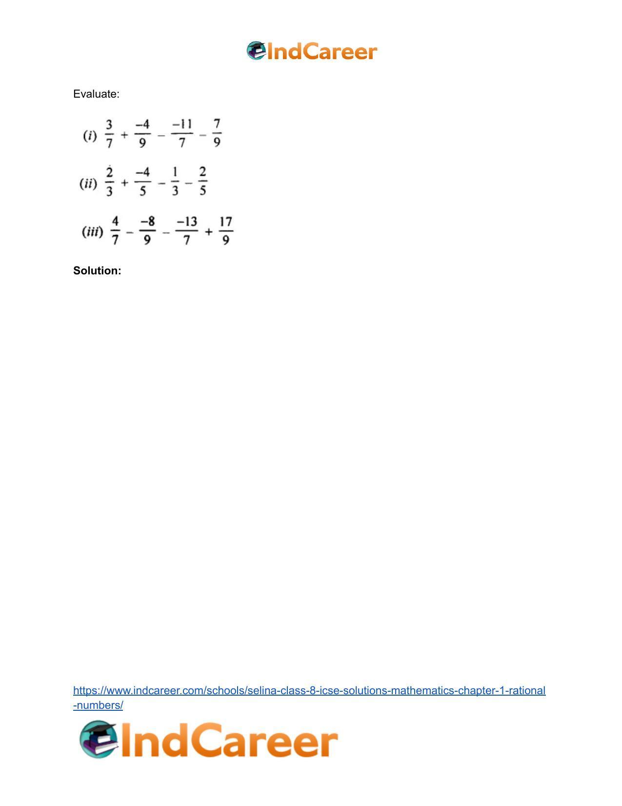 Selina Class 8 ICSE Solutions Mathematics : Chapter 1- Rational Numbers - Page 51