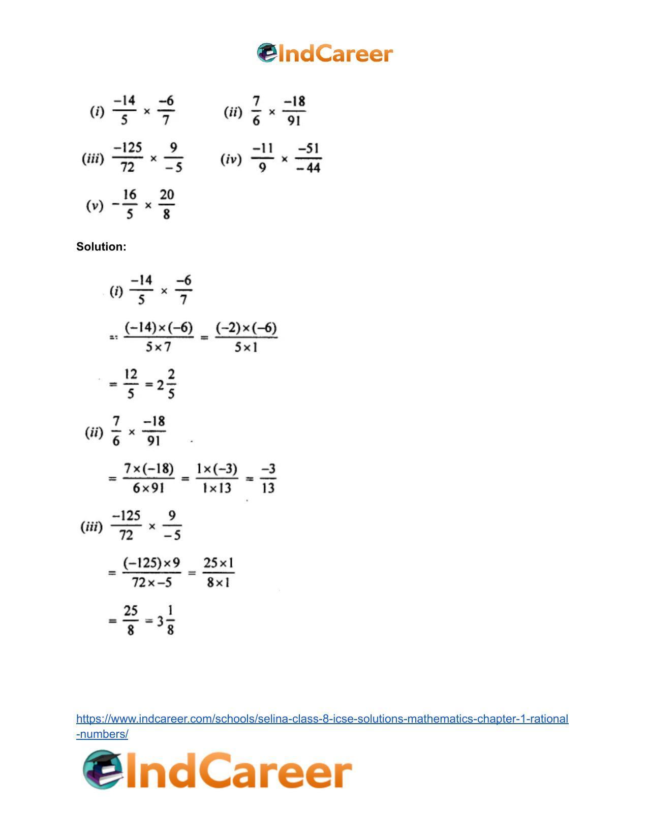 Selina Class 8 ICSE Solutions Mathematics : Chapter 1- Rational Numbers - Page 54
