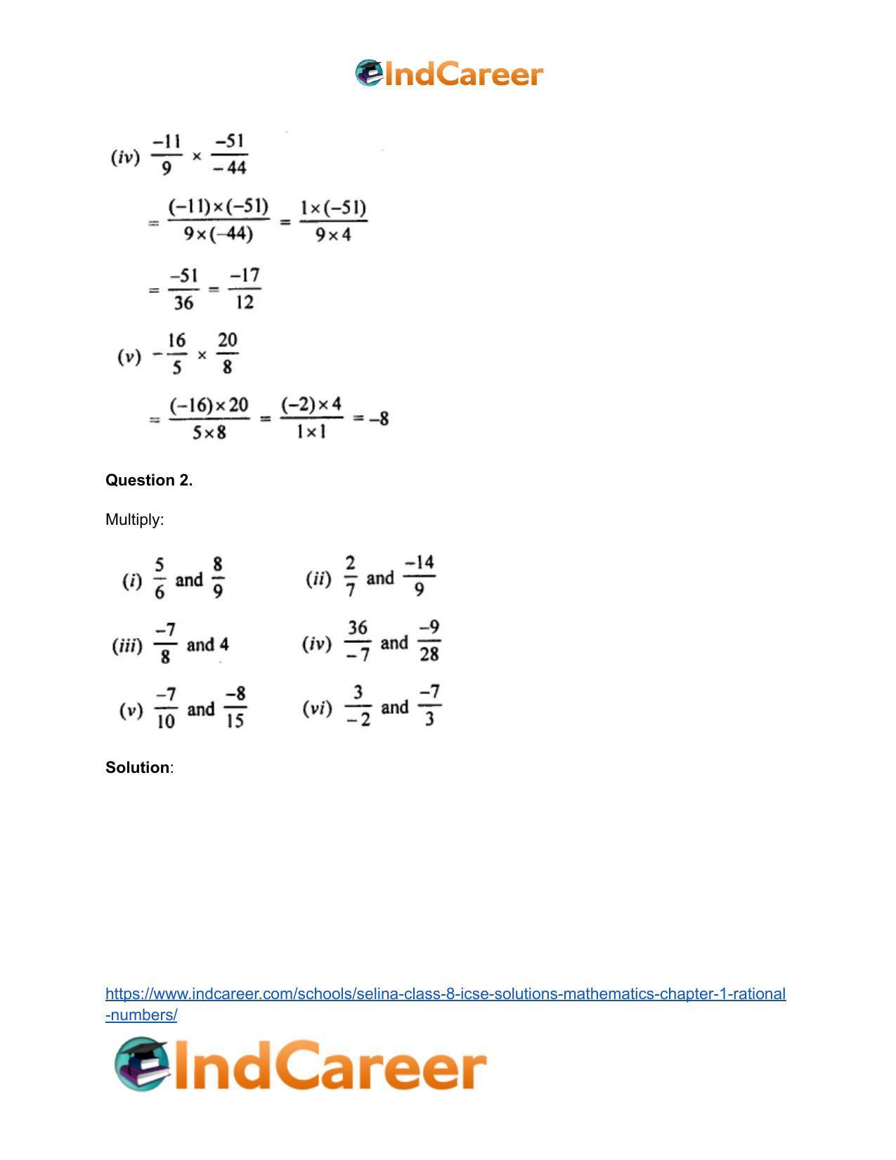 Selina Class 8 ICSE Solutions Mathematics : Chapter 1- Rational Numbers - Page 55
