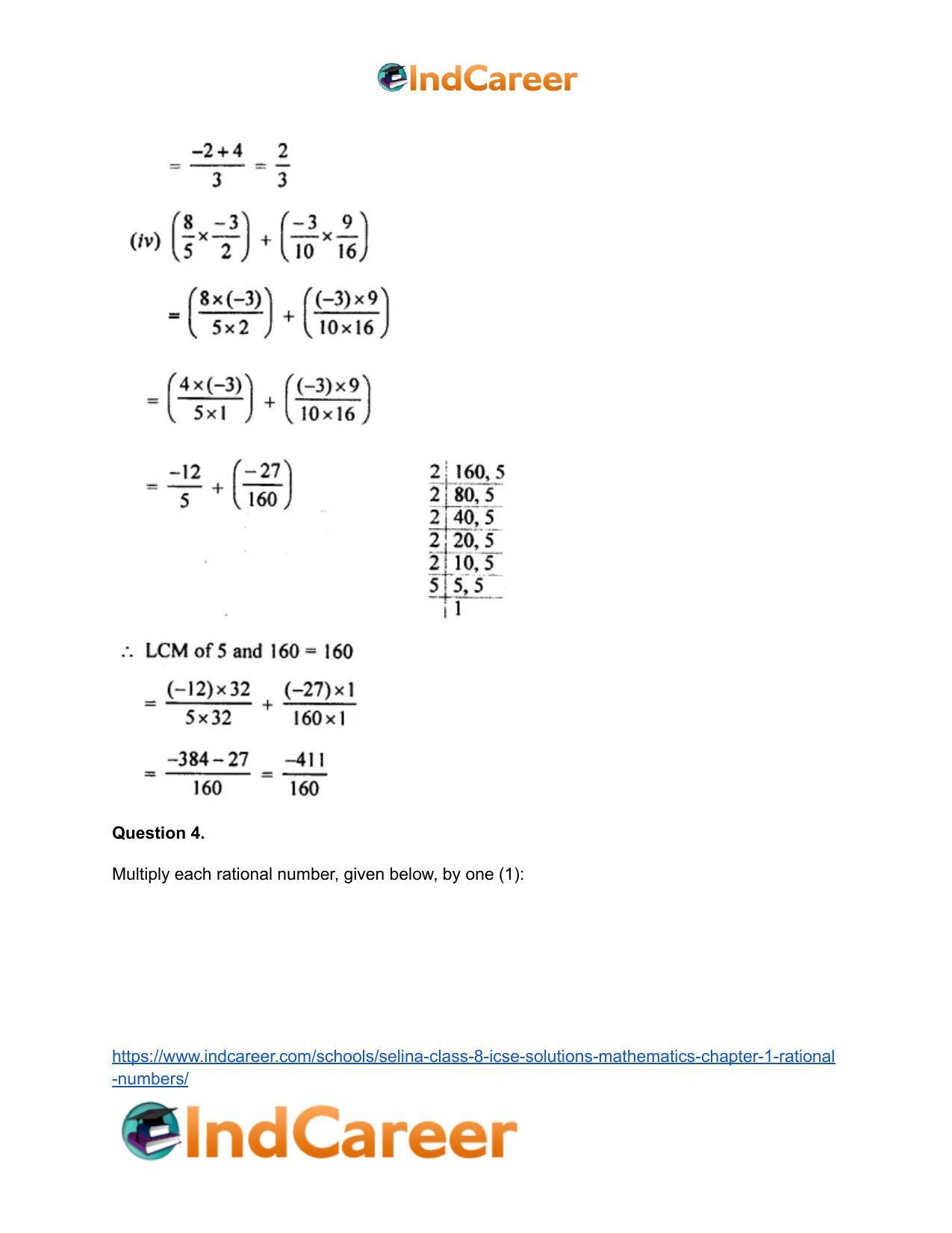 Selina Class 8 ICSE Solutions Mathematics : Chapter 1- Rational Numbers - Page 60