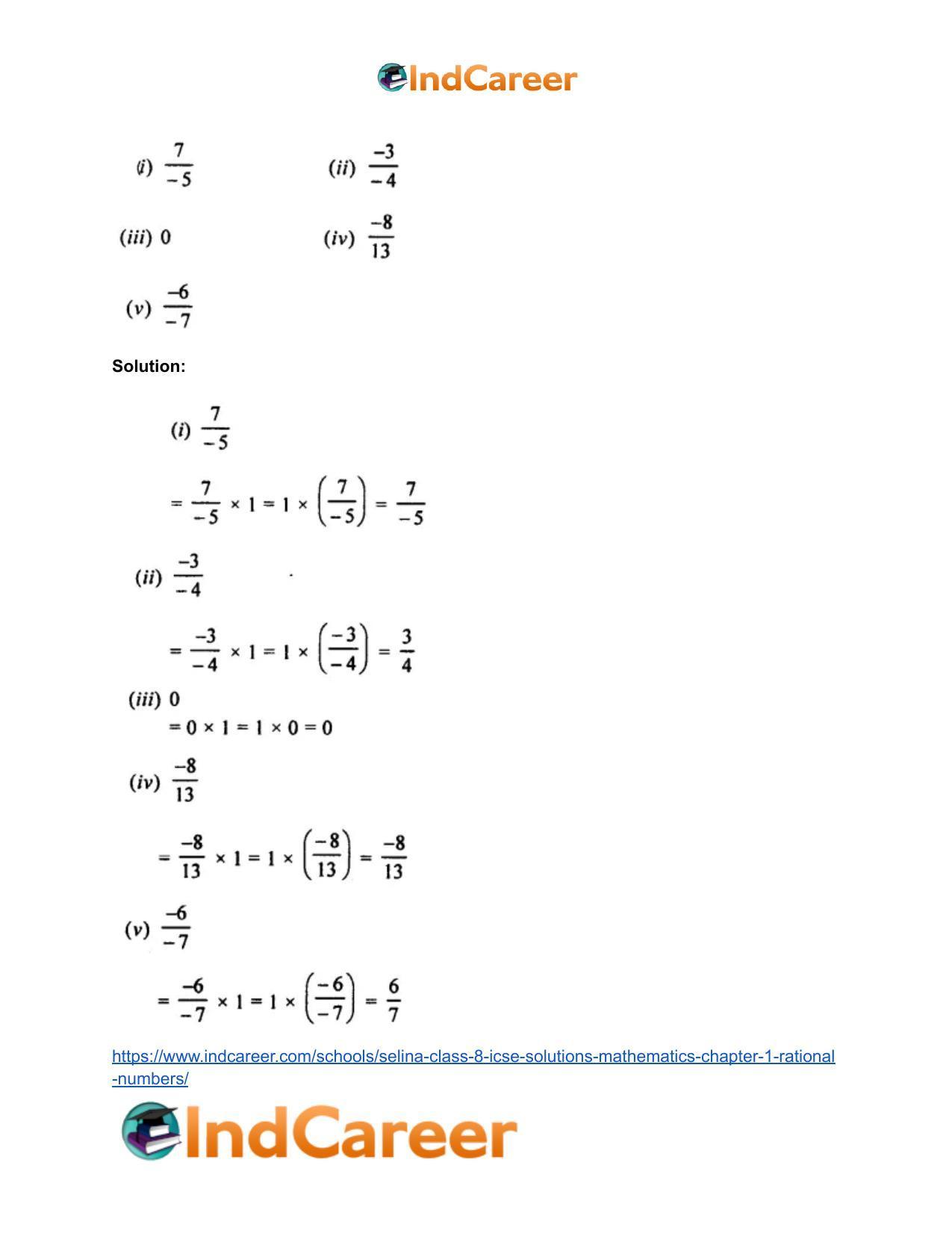 Selina Class 8 ICSE Solutions Mathematics : Chapter 1- Rational Numbers - Page 61