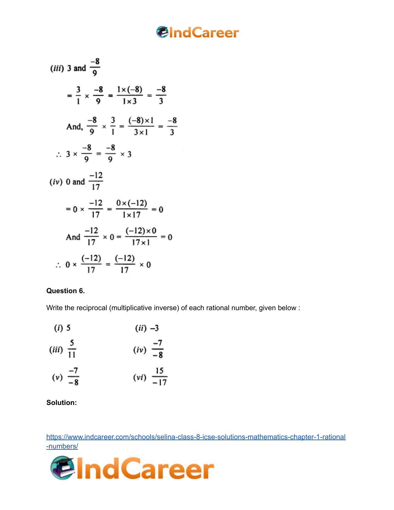 Selina Class 8 ICSE Solutions Mathematics : Chapter 1- Rational Numbers - Page 63