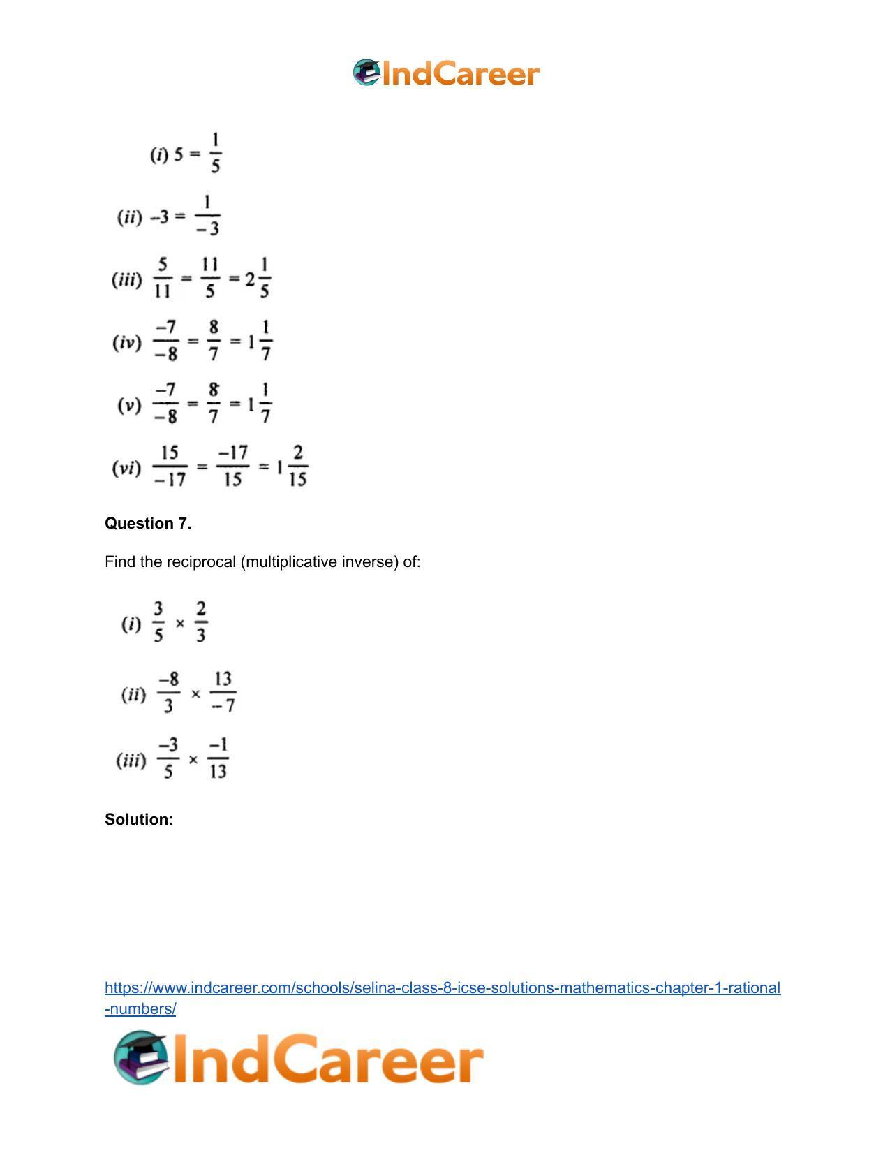 Selina Class 8 ICSE Solutions Mathematics : Chapter 1- Rational Numbers - Page 64