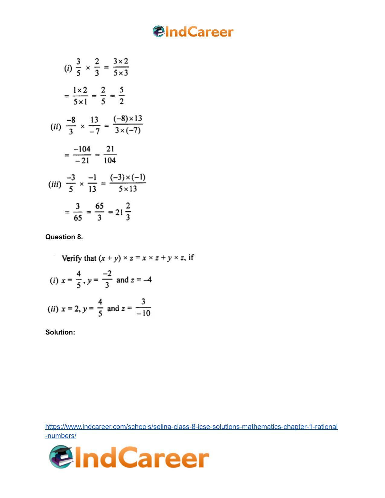 Selina Class 8 ICSE Solutions Mathematics : Chapter 1- Rational Numbers - Page 65