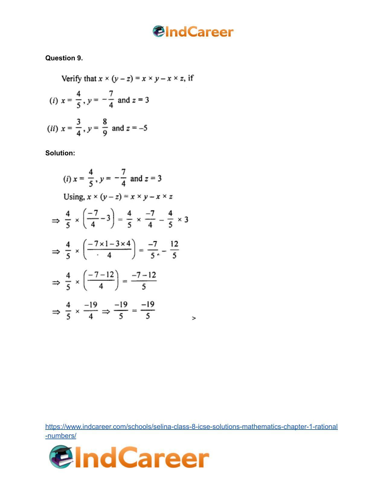 Selina Class 8 ICSE Solutions Mathematics : Chapter 1- Rational Numbers - Page 67