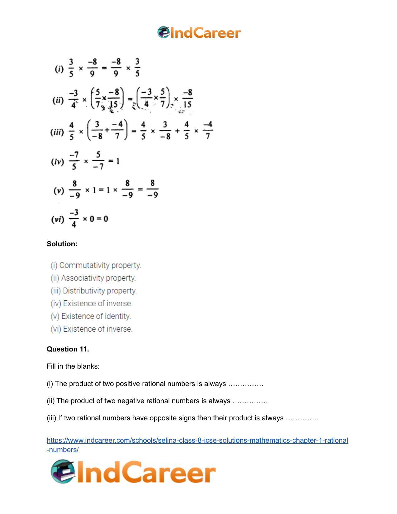 Selina Class 8 ICSE Solutions Mathematics : Chapter 1- Rational Numbers - Page 69