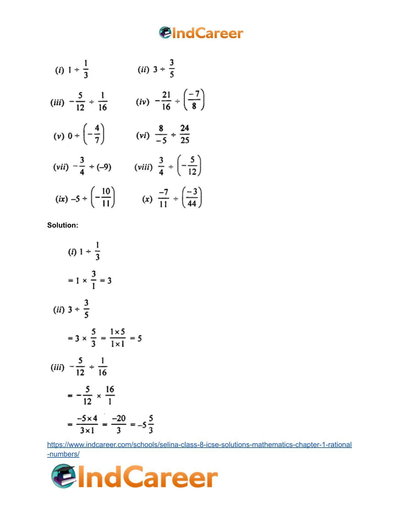 Selina Class 8 ICSE Solutions Mathematics : Chapter 1- Rational Numbers - Page 71