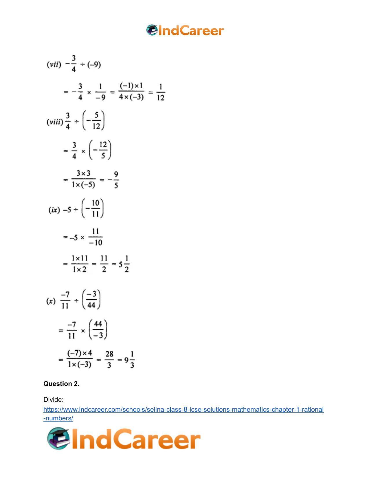 Selina Class 8 ICSE Solutions Mathematics : Chapter 1- Rational Numbers - Page 73
