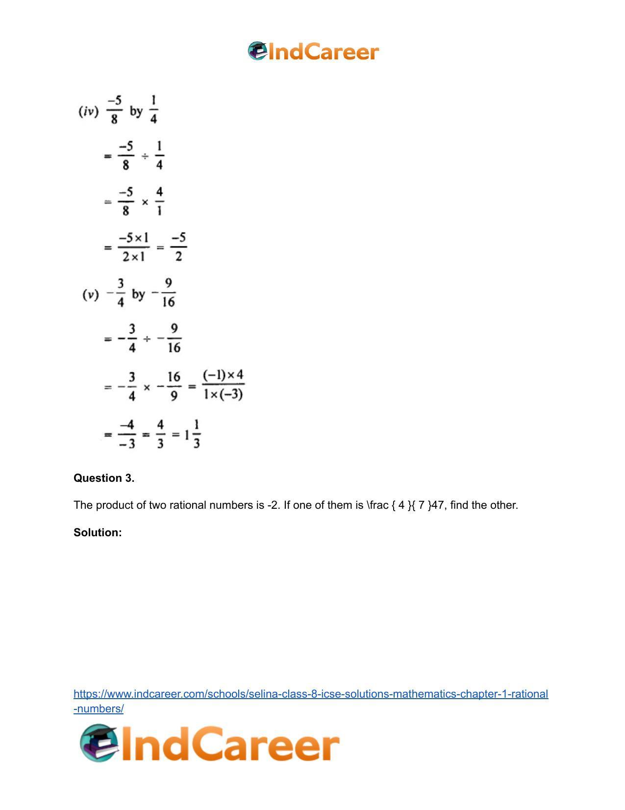 Selina Class 8 ICSE Solutions Mathematics : Chapter 1- Rational Numbers - Page 75