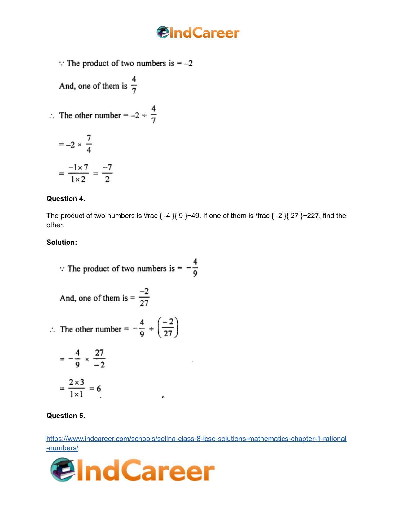 Selina Class 8 ICSE Solutions Mathematics : Chapter 1- Rational Numbers - Page 76