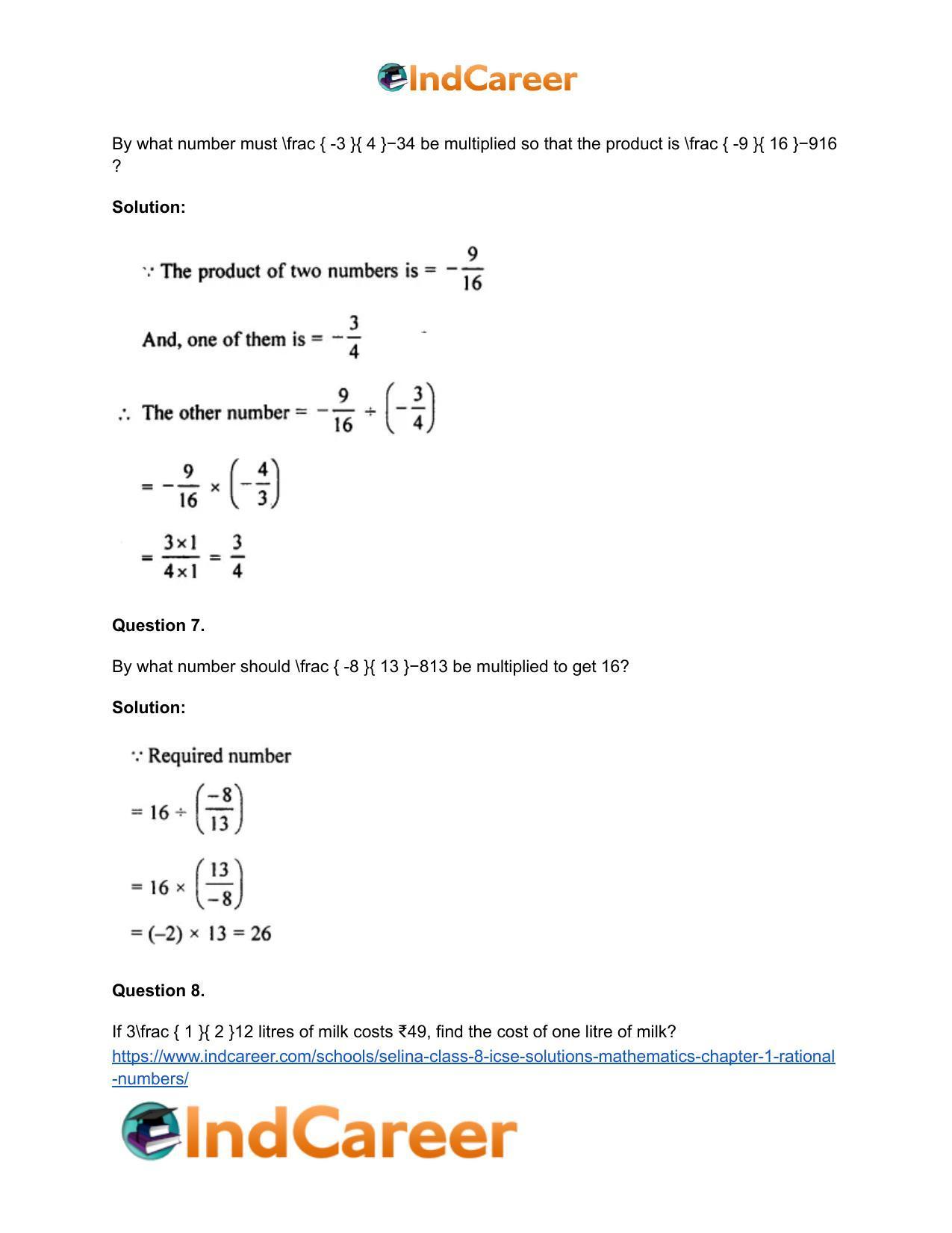 Selina Class 8 ICSE Solutions Mathematics : Chapter 1- Rational Numbers - Page 78