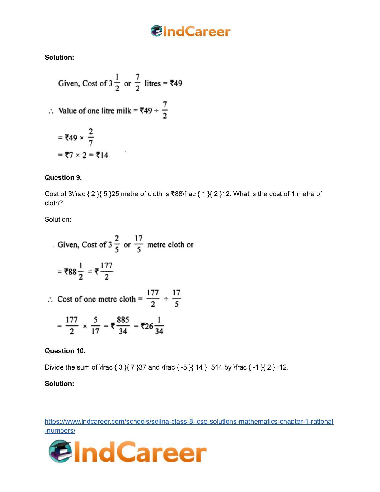 Selina Class 8 ICSE Solutions Mathematics : Chapter 1- Rational Numbers - Page 79
