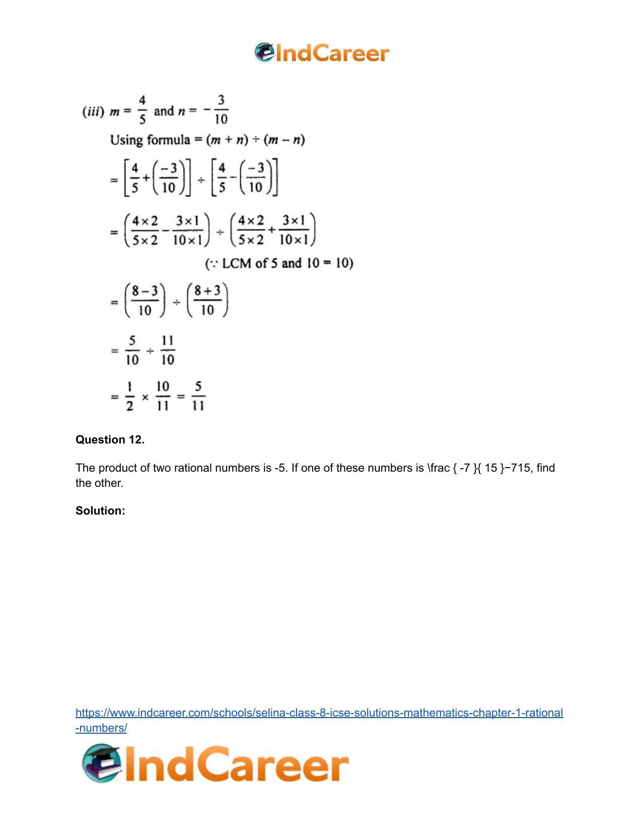 Selina Class 8 ICSE Solutions Mathematics : Chapter 1- Rational Numbers - Page 83