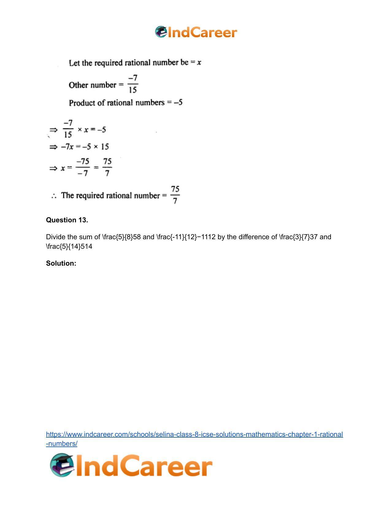Selina Class 8 ICSE Solutions Mathematics : Chapter 1- Rational Numbers - Page 84