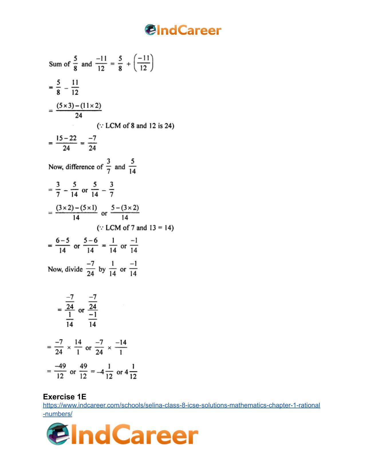 Selina Class 8 ICSE Solutions Mathematics : Chapter 1- Rational Numbers - Page 85