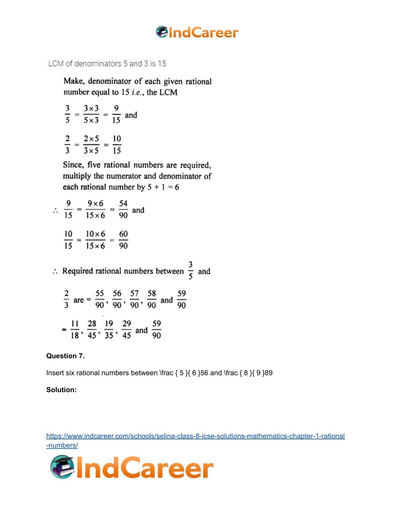Selina Class 8 ICSE Solutions Mathematics : Chapter 1- Rational Numbers - Page 91