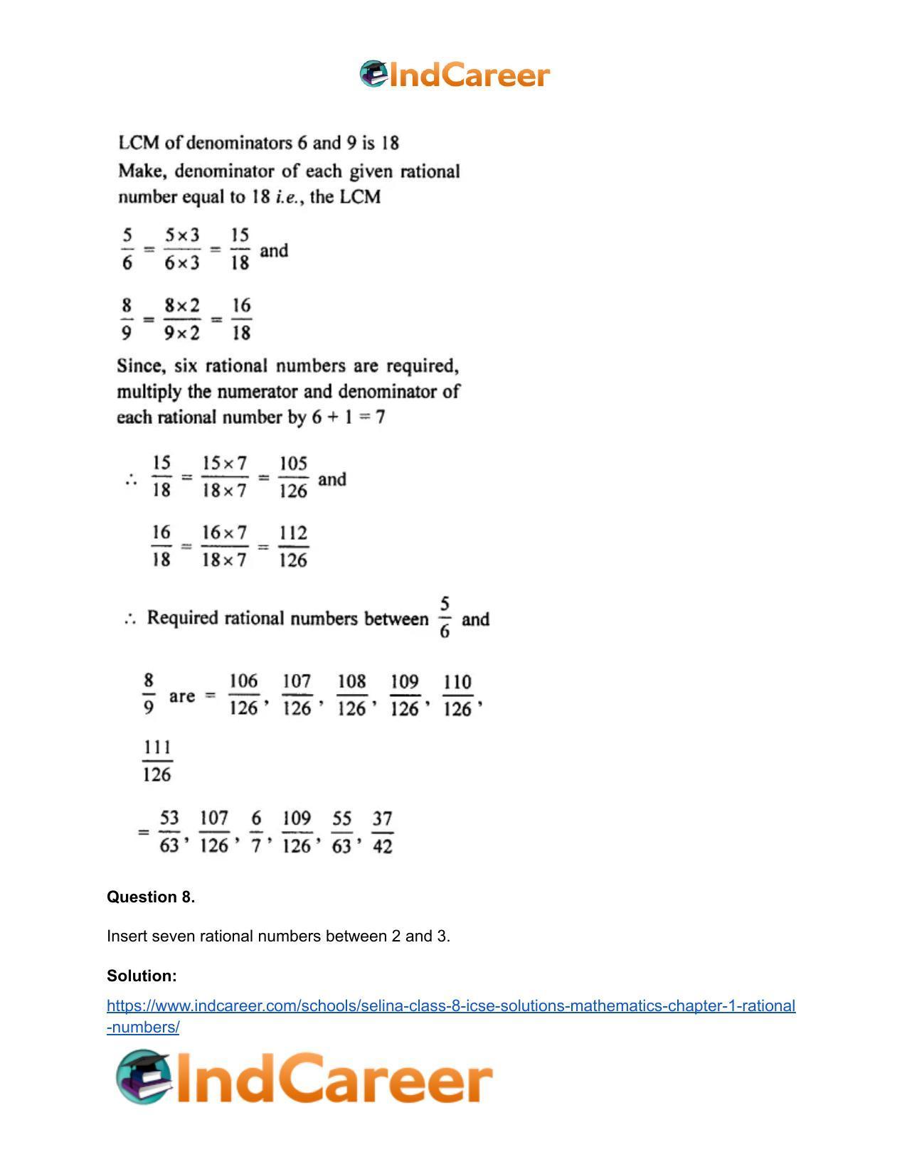 Selina Class 8 ICSE Solutions Mathematics : Chapter 1- Rational Numbers - Page 92