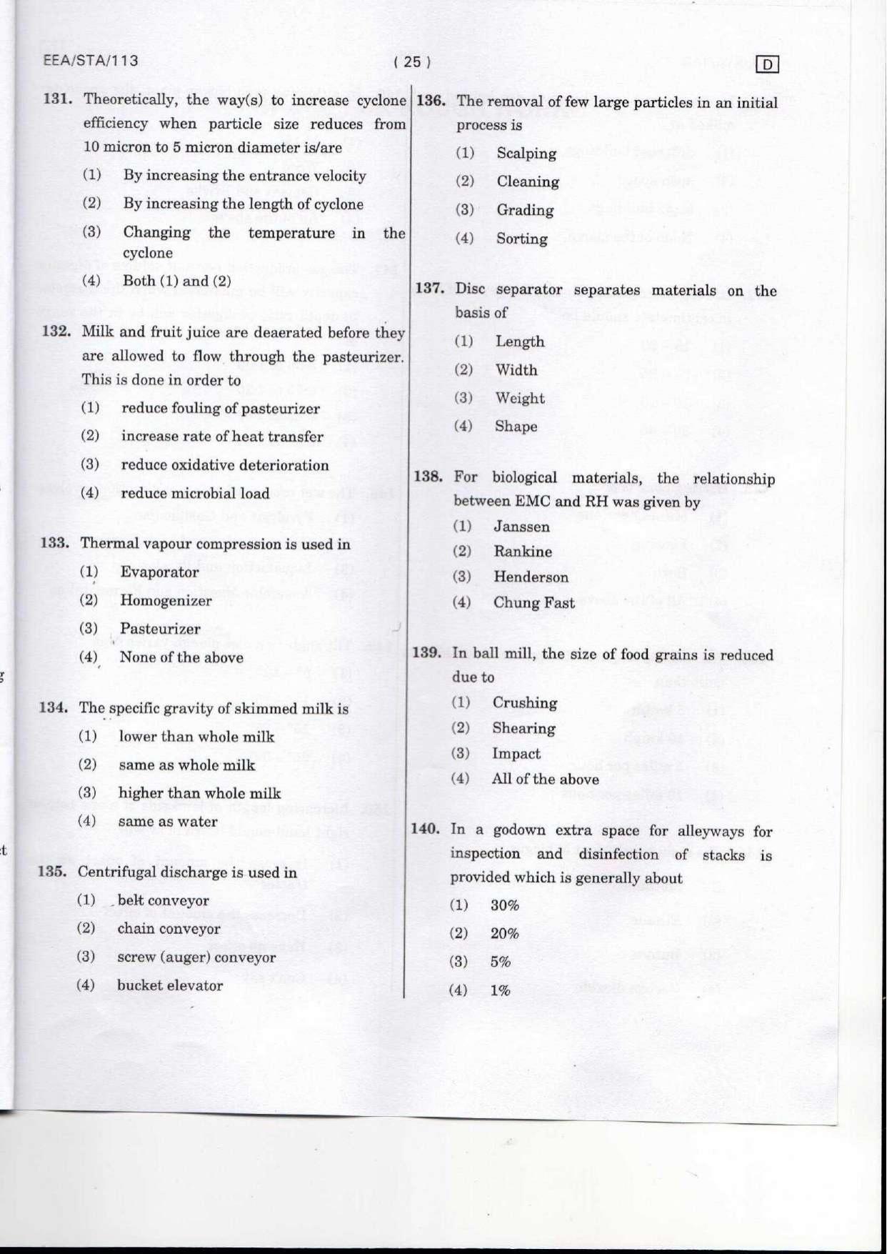 MCAER Ph.D. CET 2016 for Agricultural Engineering Question Paper - Page 25