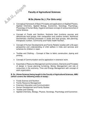 AMU Entrance Exam: AMU Entrance Exam: M.Sc. (Home Science) Syllabus