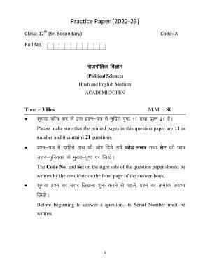 Haryana Board Class 12 Political Science Code A Sample Papers
