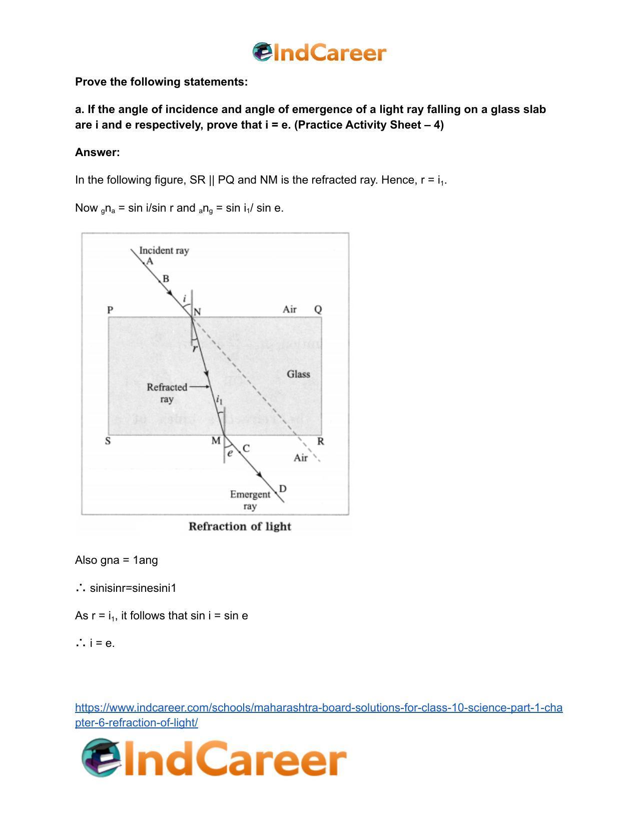 Maharashtra Board Solutions for Class 10- Science (Part 1): Chapter 6- Refraction of Light - Page 3