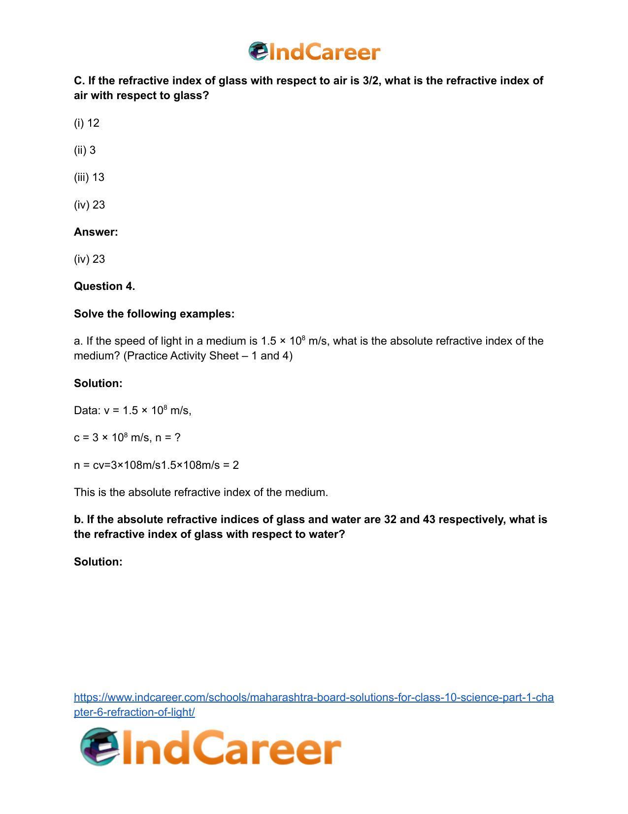Maharashtra Board Solutions for Class 10- Science (Part 1): Chapter 6- Refraction of Light - Page 6