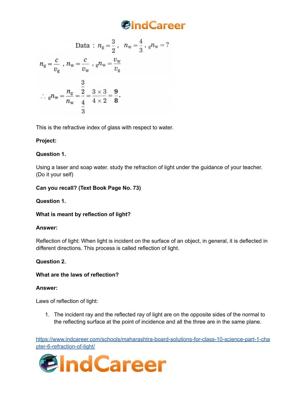 Maharashtra Board Solutions for Class 10- Science (Part 1): Chapter 6- Refraction of Light - Page 7