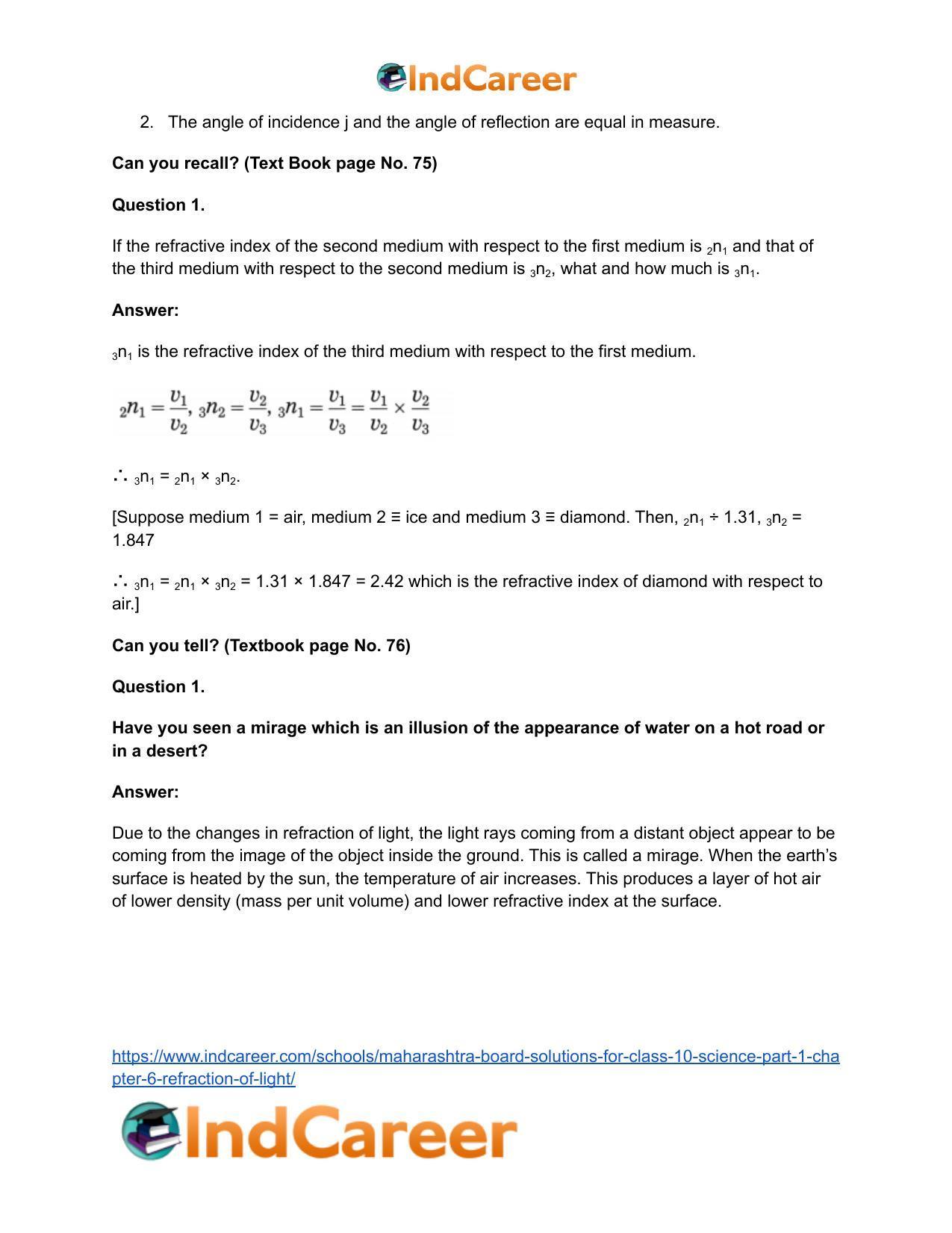 Maharashtra Board Solutions for Class 10- Science (Part 1): Chapter 6- Refraction of Light - Page 8