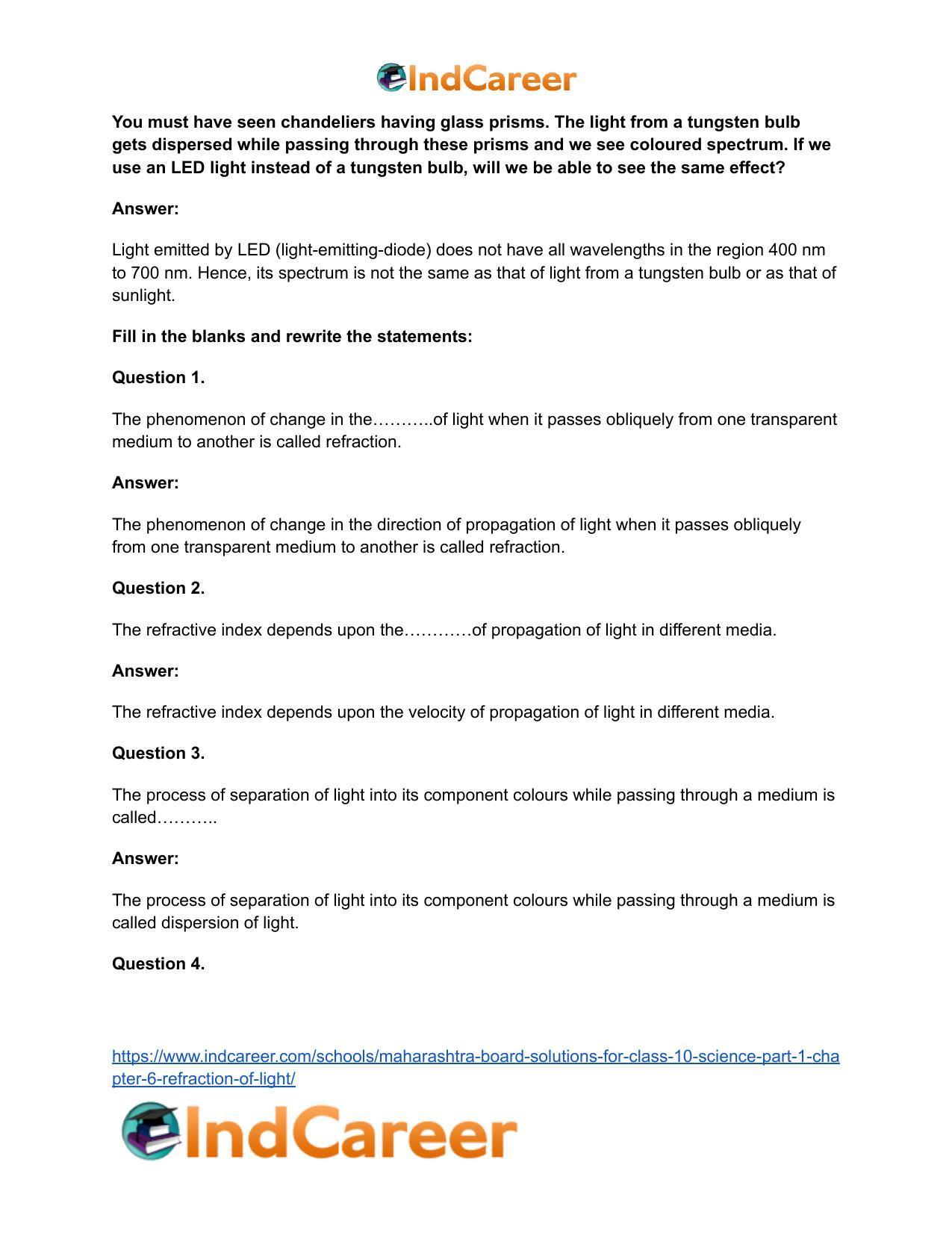 Maharashtra Board Solutions for Class 10- Science (Part 1): Chapter 6- Refraction of Light - Page 11