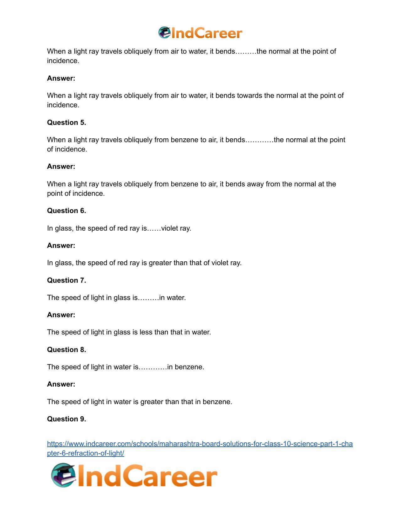 Maharashtra Board Solutions for Class 10- Science (Part 1): Chapter 6- Refraction of Light - Page 12