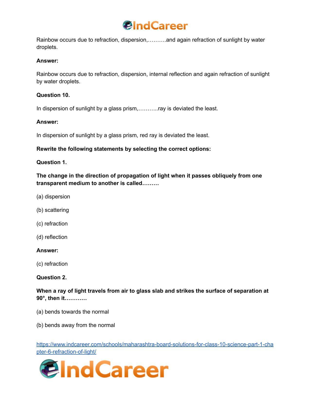 Maharashtra Board Solutions for Class 10- Science (Part 1): Chapter 6- Refraction of Light - Page 13