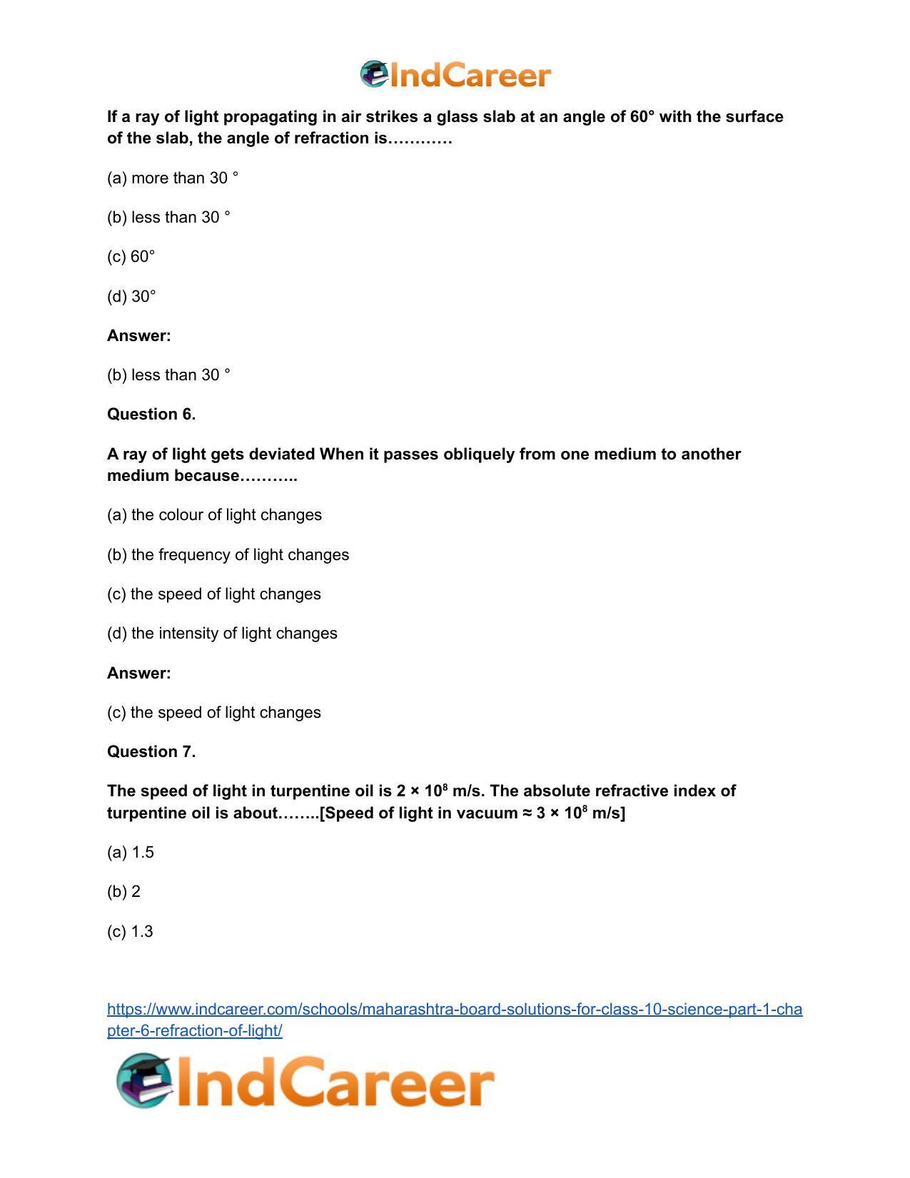 Maharashtra Board Solutions for Class 10- Science (Part 1): Chapter 6- Refraction of Light - Page 15