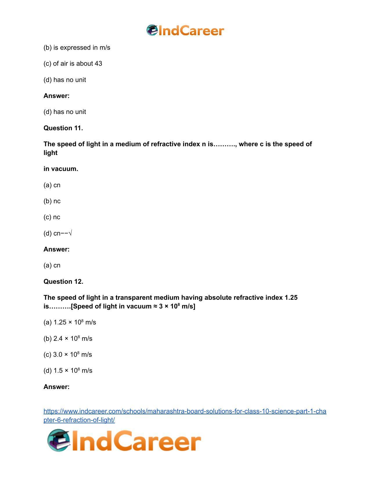 Maharashtra Board Solutions for Class 10- Science (Part 1): Chapter 6- Refraction of Light - Page 17