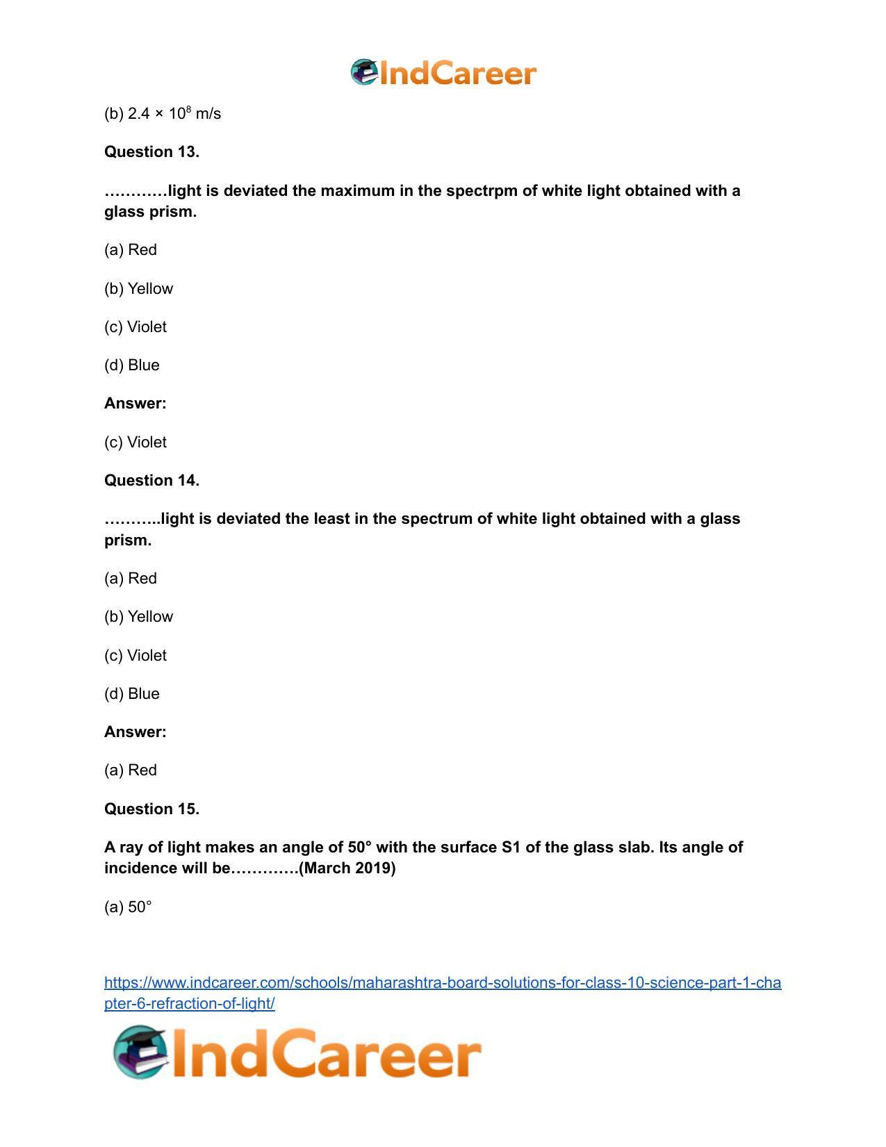 Maharashtra Board Solutions for Class 10- Science (Part 1): Chapter 6- Refraction of Light - Page 18