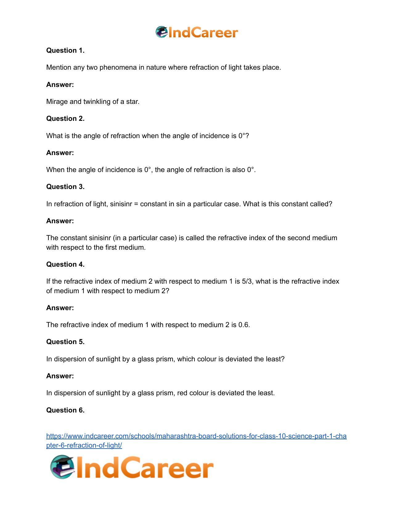 Maharashtra Board Solutions for Class 10- Science (Part 1): Chapter 6- Refraction of Light - Page 23