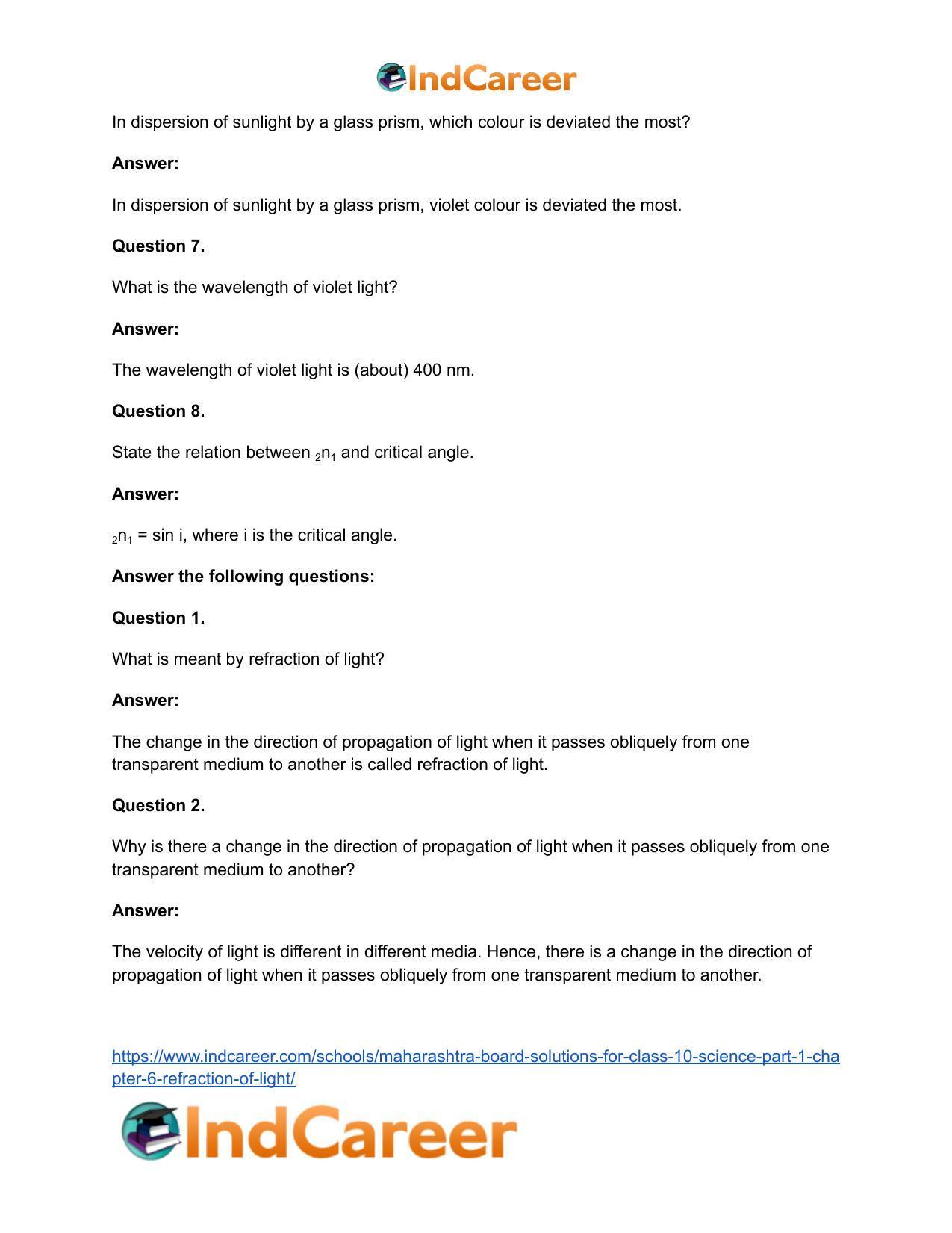 Maharashtra Board Solutions for Class 10- Science (Part 1): Chapter 6- Refraction of Light - Page 24