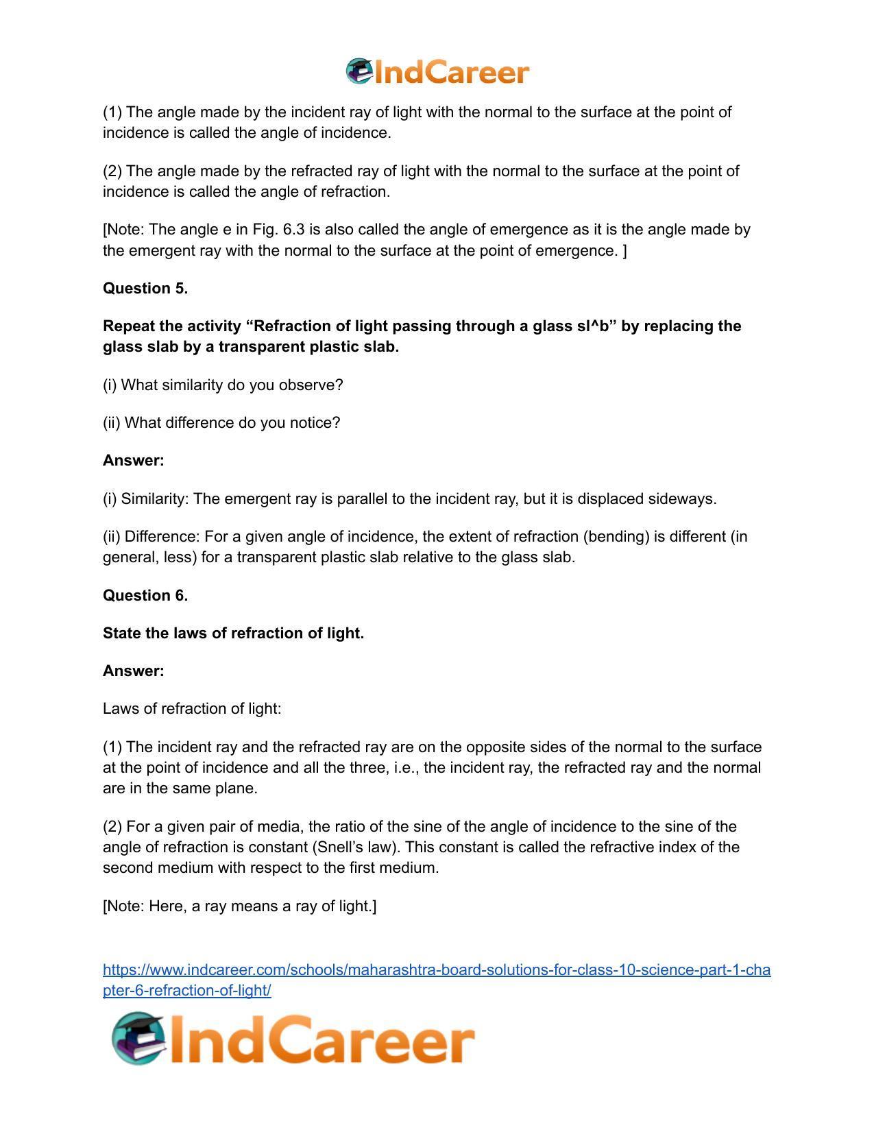 Maharashtra Board Solutions for Class 10- Science (Part 1): Chapter 6- Refraction of Light - Page 26