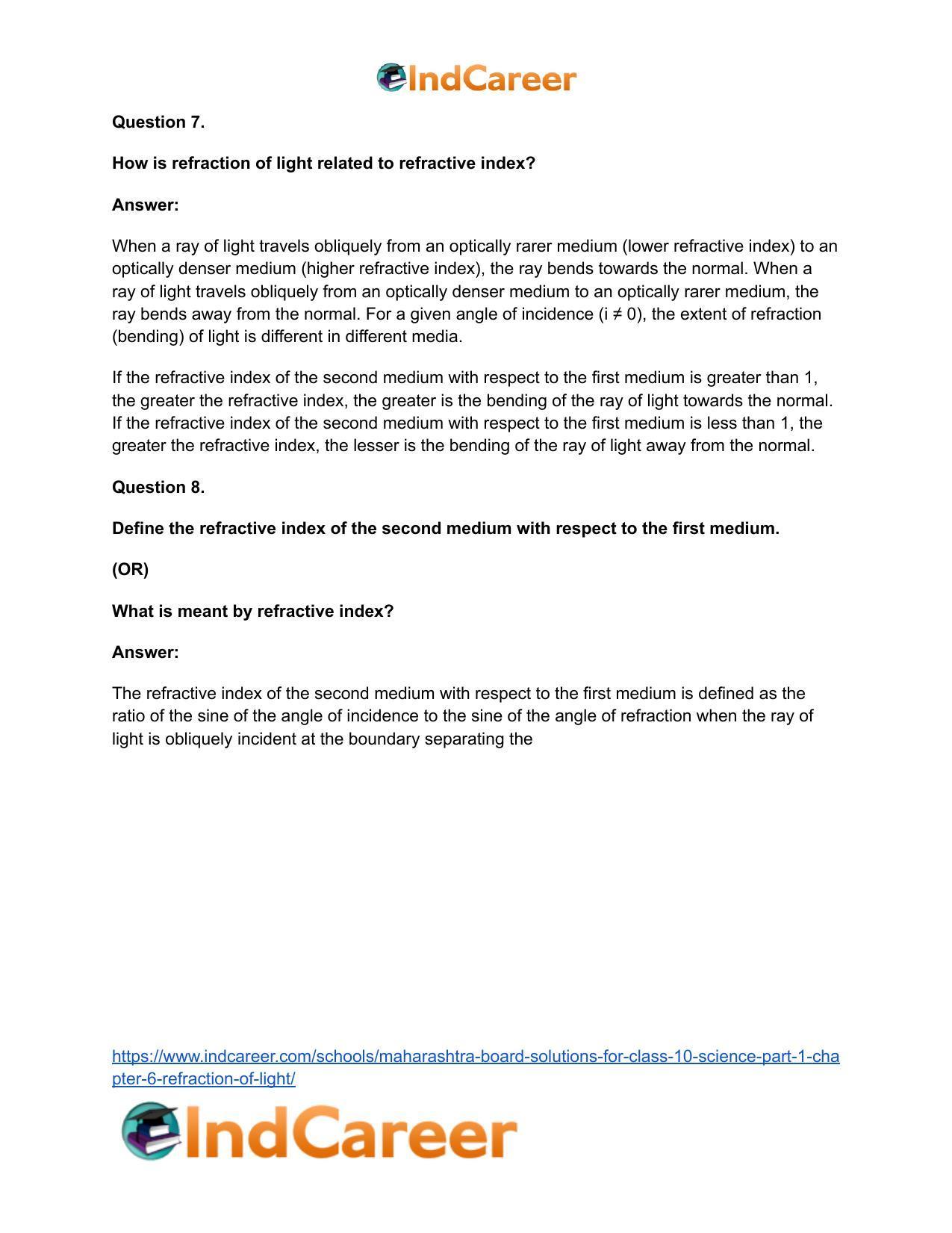 Maharashtra Board Solutions for Class 10- Science (Part 1): Chapter 6- Refraction of Light - Page 27