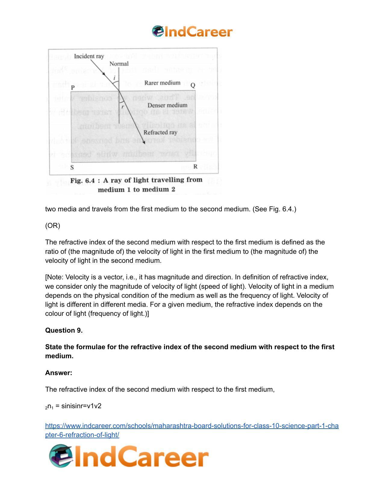 Maharashtra Board Solutions for Class 10- Science (Part 1): Chapter 6- Refraction of Light - Page 28