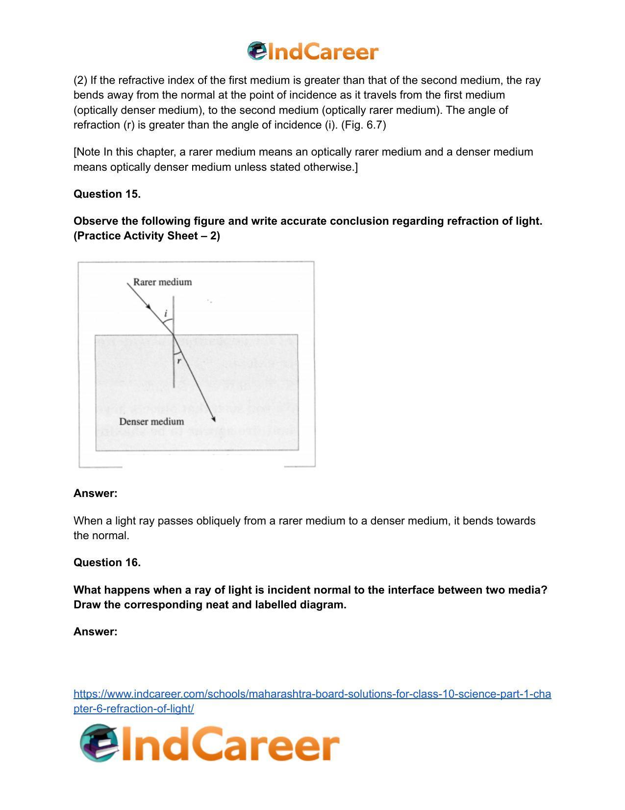 Maharashtra Board Solutions for Class 10- Science (Part 1): Chapter 6- Refraction of Light - Page 32