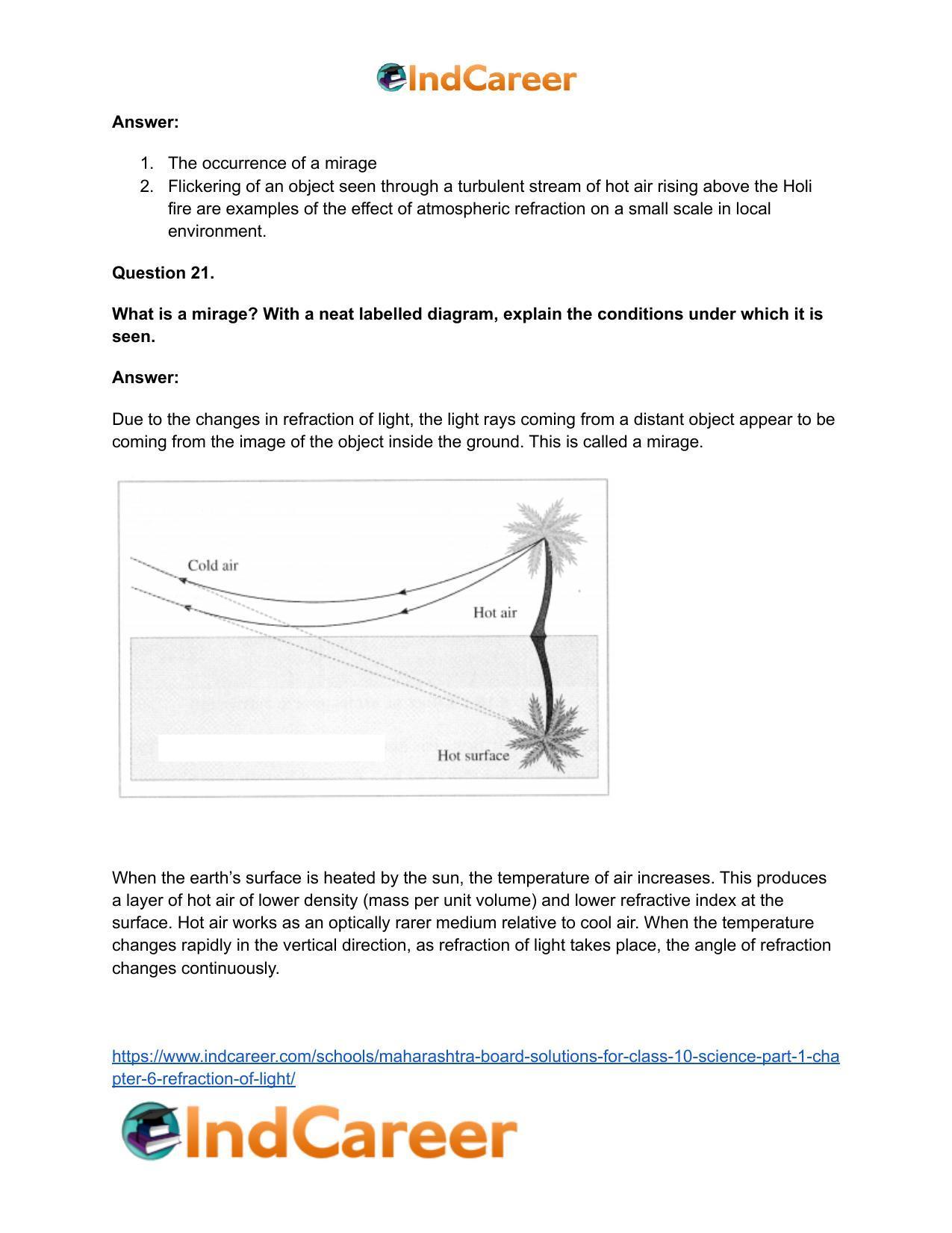 Maharashtra Board Solutions for Class 10- Science (Part 1): Chapter 6- Refraction of Light - Page 37