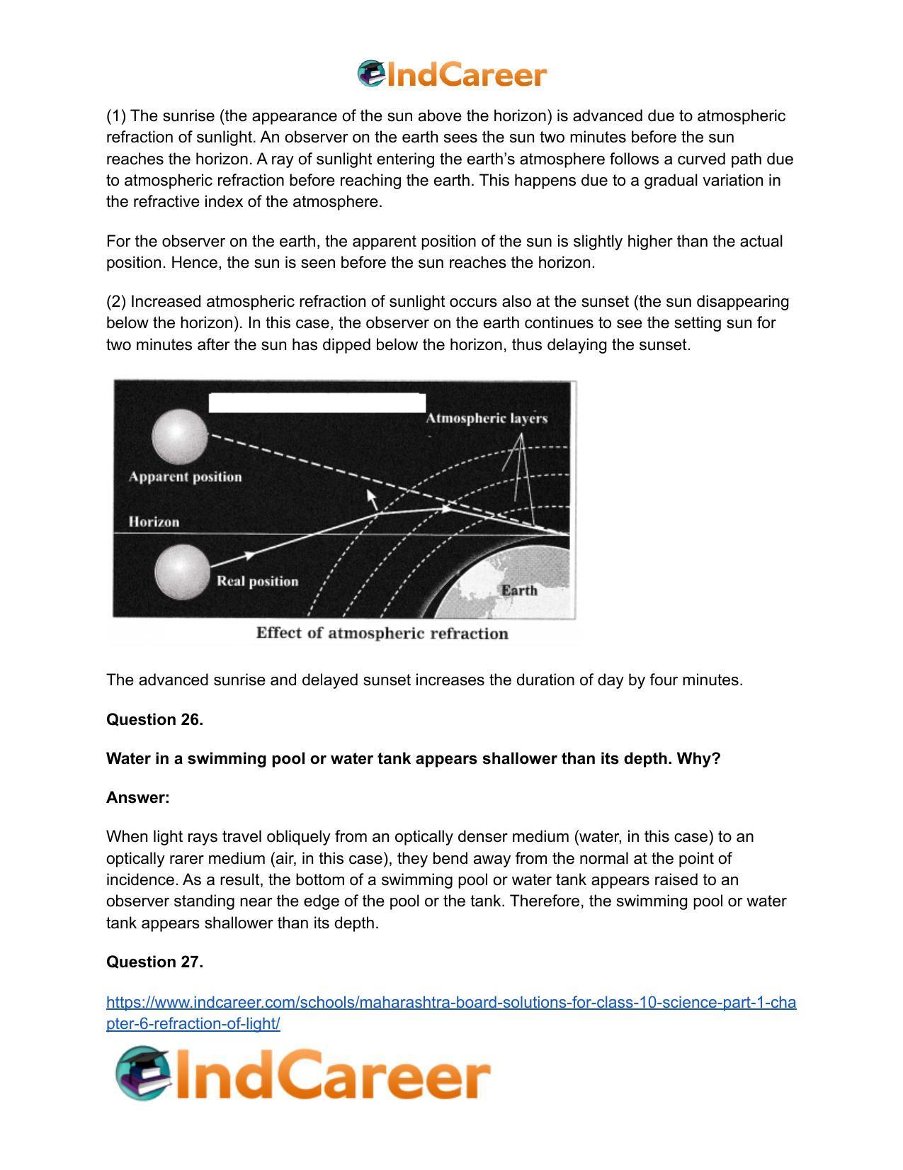 Maharashtra Board Solutions for Class 10- Science (Part 1): Chapter 6- Refraction of Light - Page 42