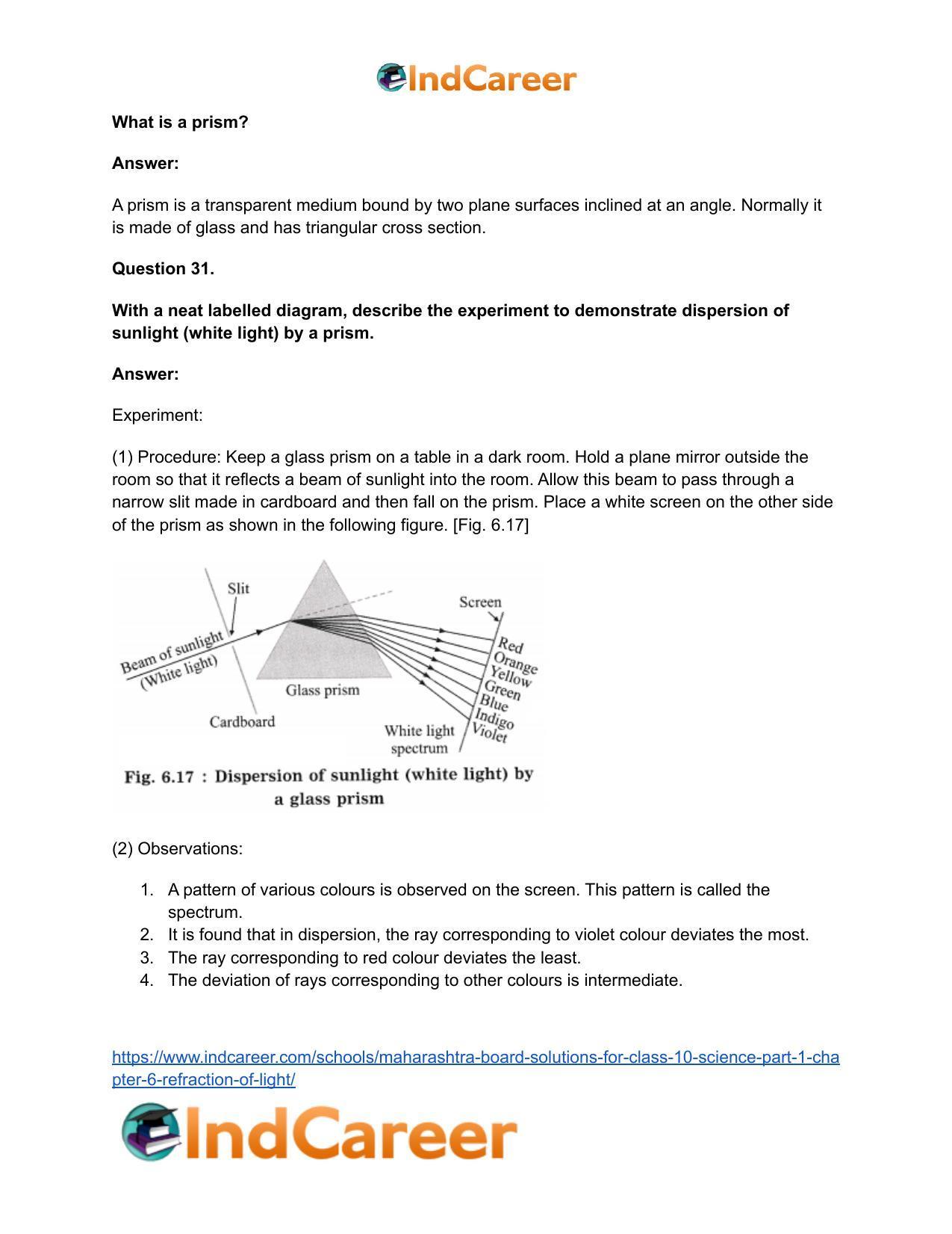 Maharashtra Board Solutions for Class 10- Science (Part 1): Chapter 6- Refraction of Light - Page 44