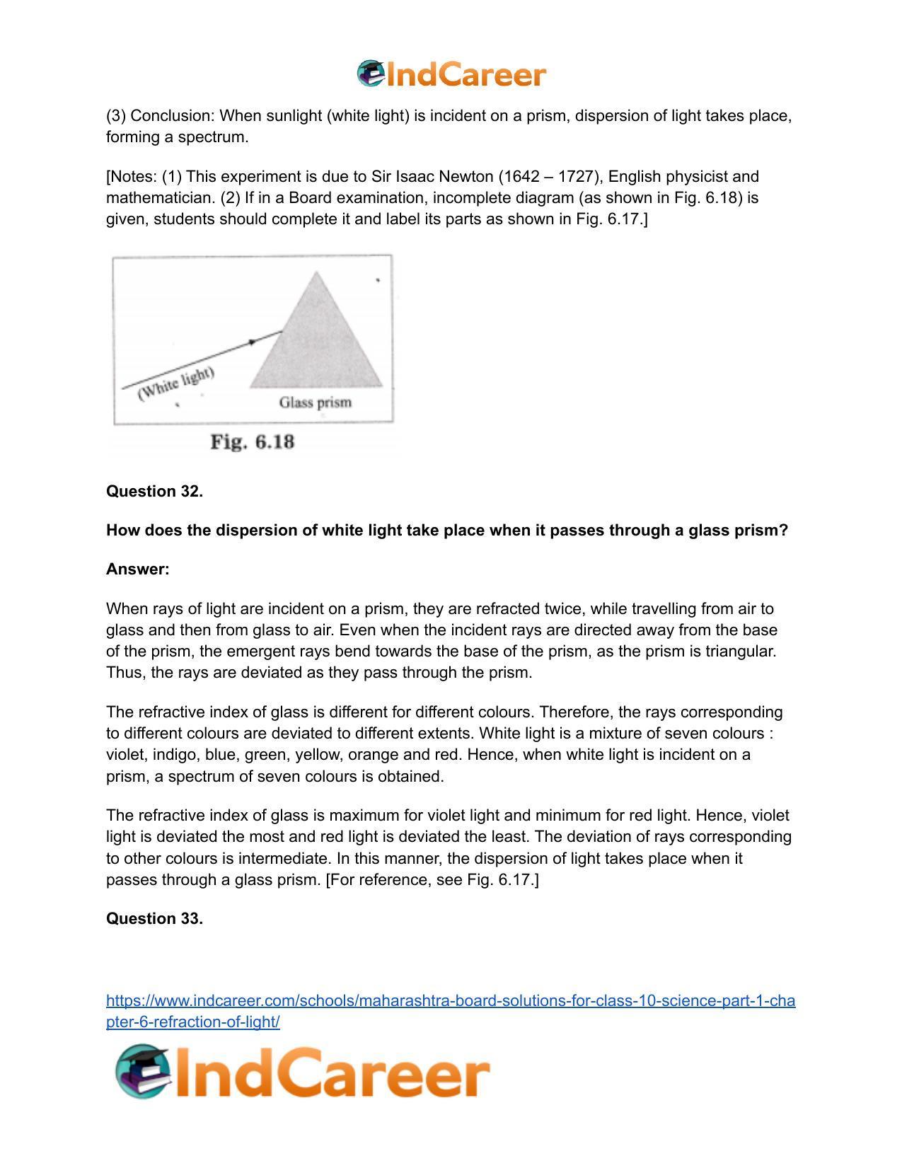 Maharashtra Board Solutions for Class 10- Science (Part 1): Chapter 6- Refraction of Light - Page 45