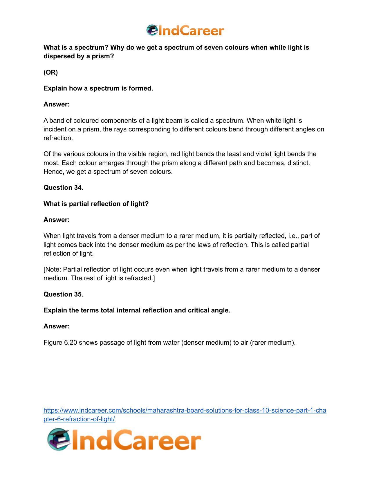 Maharashtra Board Solutions for Class 10- Science (Part 1): Chapter 6- Refraction of Light - Page 46